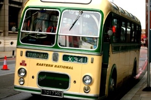 Cream and green vintage bus