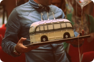 Iced over vintage bus cake, London